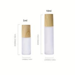 5 Pack 10ml Frosted Glass Roller Bottles with Wood Grain Cap