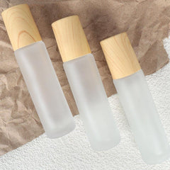 5 Pack 10ml Frosted Glass Roller Bottles with Wood Grain Cap