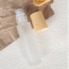 5 Pack 10ml Frosted Glass Roller Bottles with Wood Grain Cap