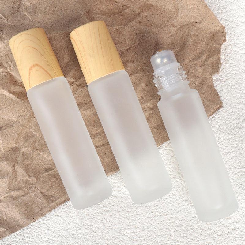5 Pack 10ml Frosted Glass Roller Bottles with Wood Grain Cap