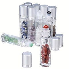 10pcs 10ml Clear Glass Roller Bottles with Natural Crystal Stones Roller Balls