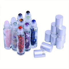 10pcs 10ml Clear Glass Roller Bottles with Natural Crystal Stones Roller Balls
