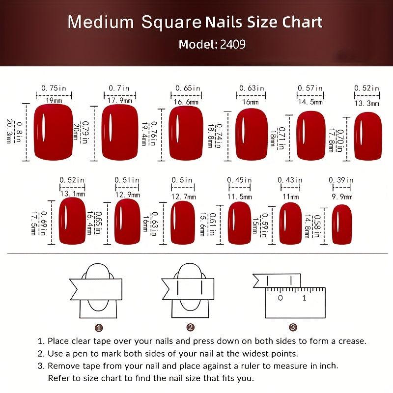 24 Pcs French Square False Nails Acrylic Full Cover