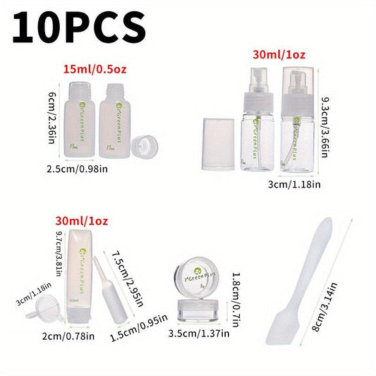 10pcs Leak Proof Travel Bottles Kit - Portable Clear Cosmetic Containers