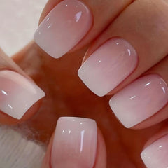 24pcs Pink Gradient Press On Nails Short Square False Nails for Women Daily Wear