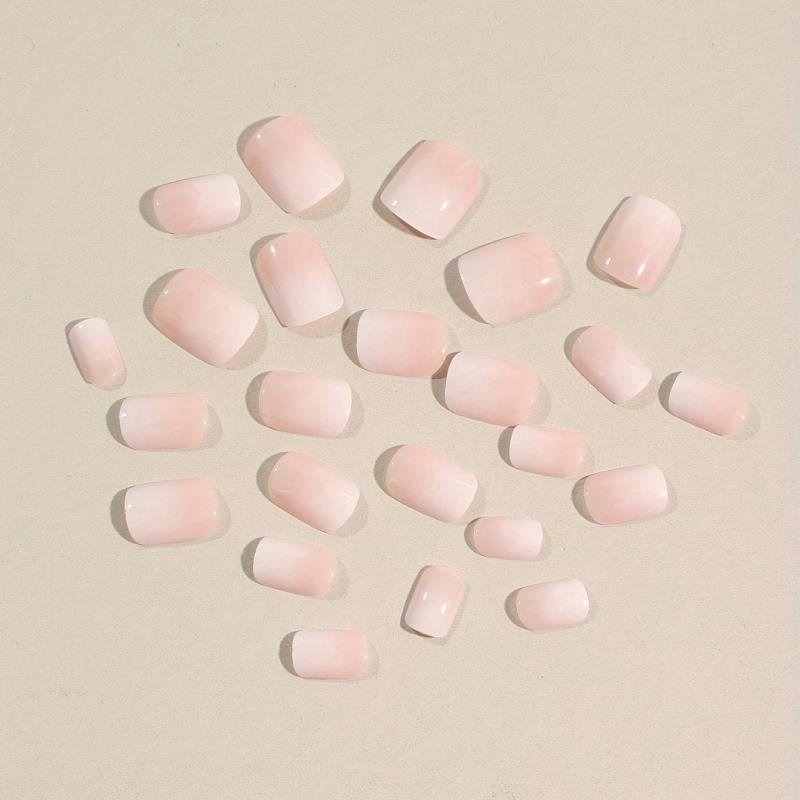 24pcs Pink Gradient Press On Nails Short Square False Nails for Women Daily Wear