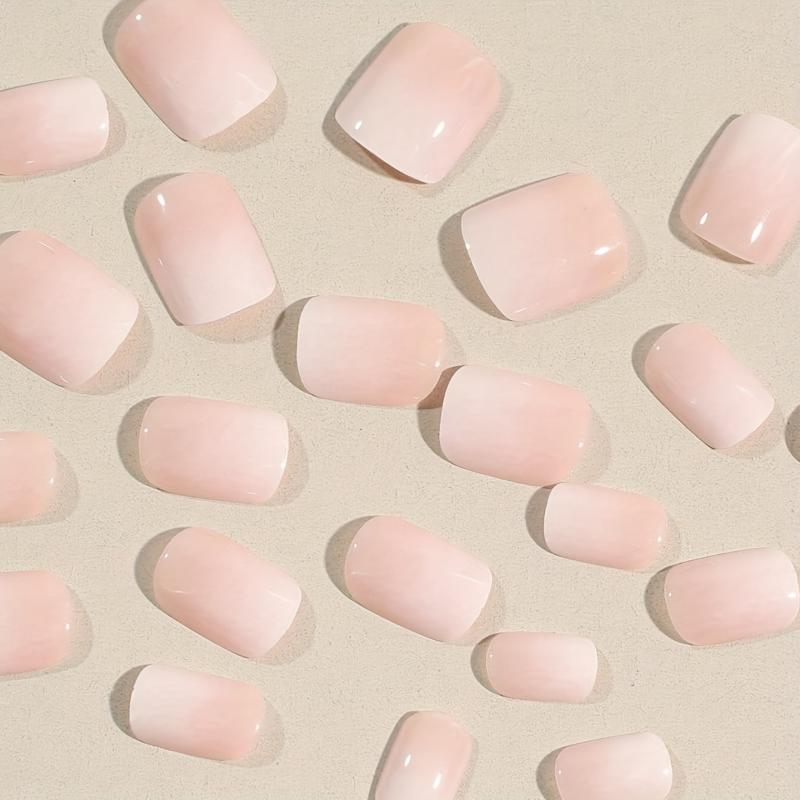 24pcs Pink Gradient Press On Nails Short Square False Nails for Women Daily Wear