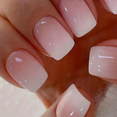 24pcs Pink Gradient Press On Nails Short Square False Nails for Women Daily Wear