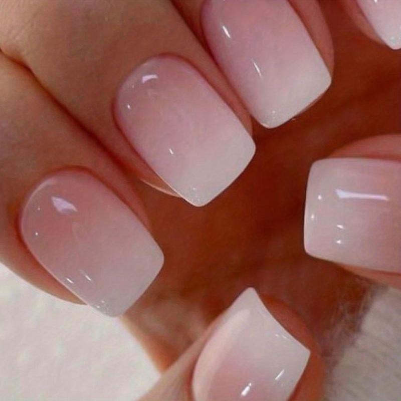 24pcs Pink Gradient Press On Nails Short Square False Nails for Women Daily Wear