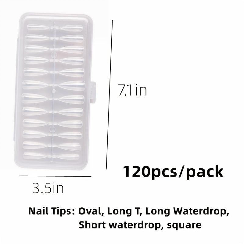 120pcs Half Matte Nail Tips Extension 10 Sizes Thin Traceless False Nails