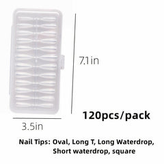 120pcs Half Matte Nail Tips Extension 10 Sizes Thin Traceless False Nails