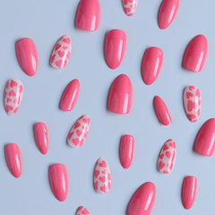 24 pcs Pink Almond Press On Nails Love Patterns Women Girls