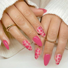 24 pcs Pink Almond Press On Nails Love Patterns Women Girls