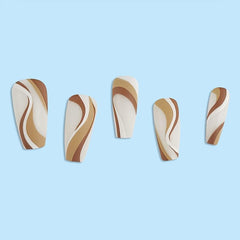Long Brown Marble Press On Nails Matte Finish