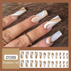 Long Brown Marble Press On Nails Matte Finish