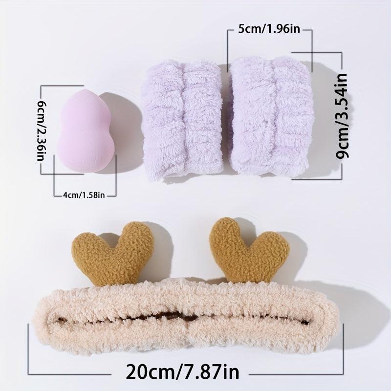 4pcs Makeup Sponge Headband & Wrist Washband Kit - Microfiber Towel Spa Headband