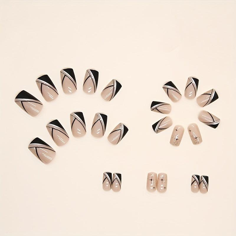 24pcs Glitter Press On Nails Medium Square Full Cover Acrylic Deco