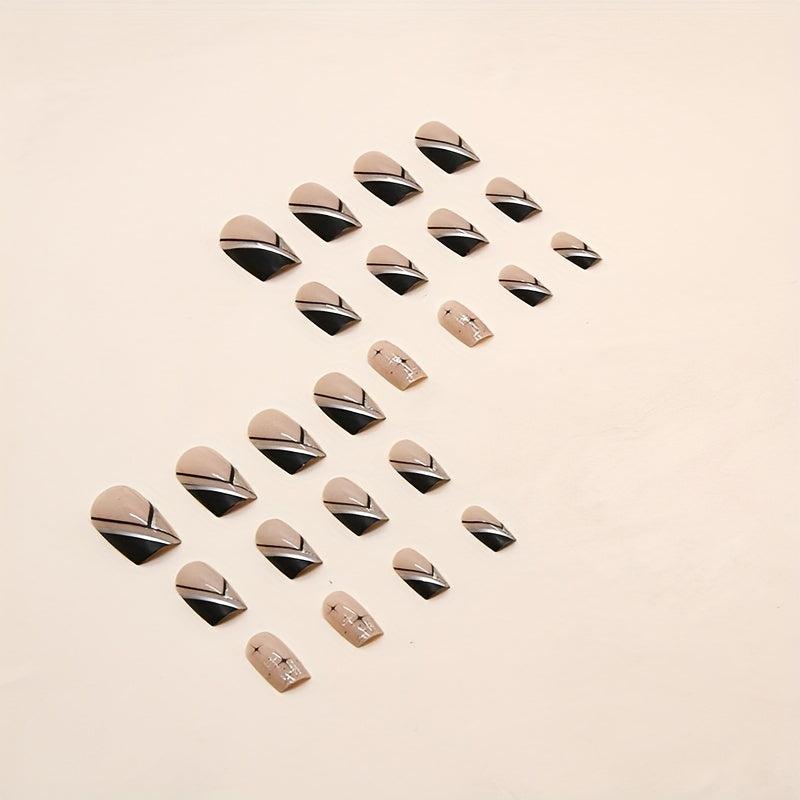 24pcs Glitter Press On Nails Medium Square Full Cover Acrylic Deco