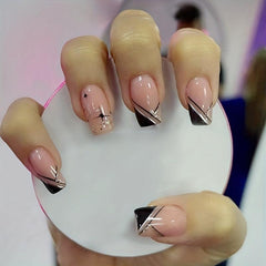 24pcs Glitter Press On Nails Medium Square Full Cover Acrylic Deco