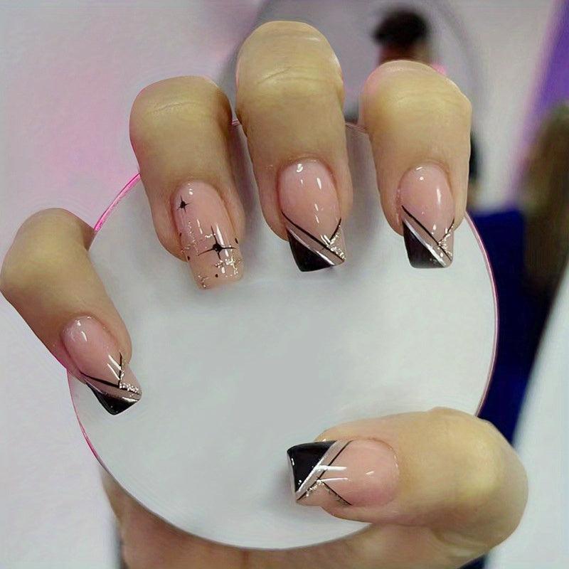 24pcs Glitter Press On Nails Medium Square Full Cover Acrylic Deco