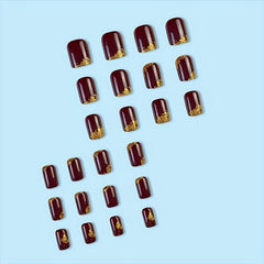 24pcs Wine Red Press On Nails Full Cover Short Square False Nails