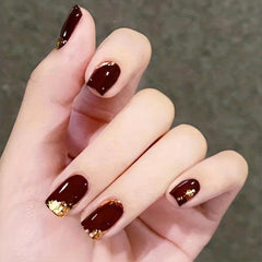 24pcs Wine Red Press On Nails Full Cover Short Square False Nails