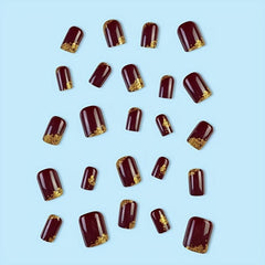24pcs Wine Red Press On Nails Full Cover Short Square False Nails