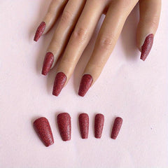 24pcs Glitter Press On Nails Medium Length Coffin Nails Full Cover False Nails