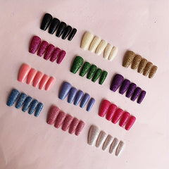 24pcs Glitter Press On Nails Medium Length Coffin Nails Full Cover False Nails