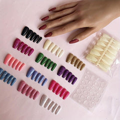 24pcs Glitter Press On Nails Medium Length Coffin Nails Full Cover False Nails