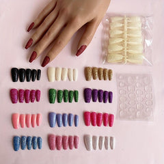 24pcs Glitter Press On Nails Medium Length Coffin Nails Full Cover False Nails