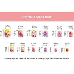 12 Pcs Geometric Print False Nails Round Glossy Press On Nails For School Girls
