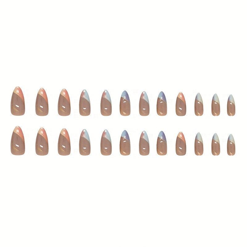 24pc Gradient Glitter Press On Nails with Golden Accents
