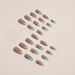 24pc Gradient Glitter Press On Nails with Golden Accents