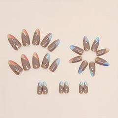 24pc Gradient Glitter Press On Nails with Golden Accents