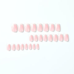 Matte Pink Short Square Press On Nails French Edge for Women and Girls