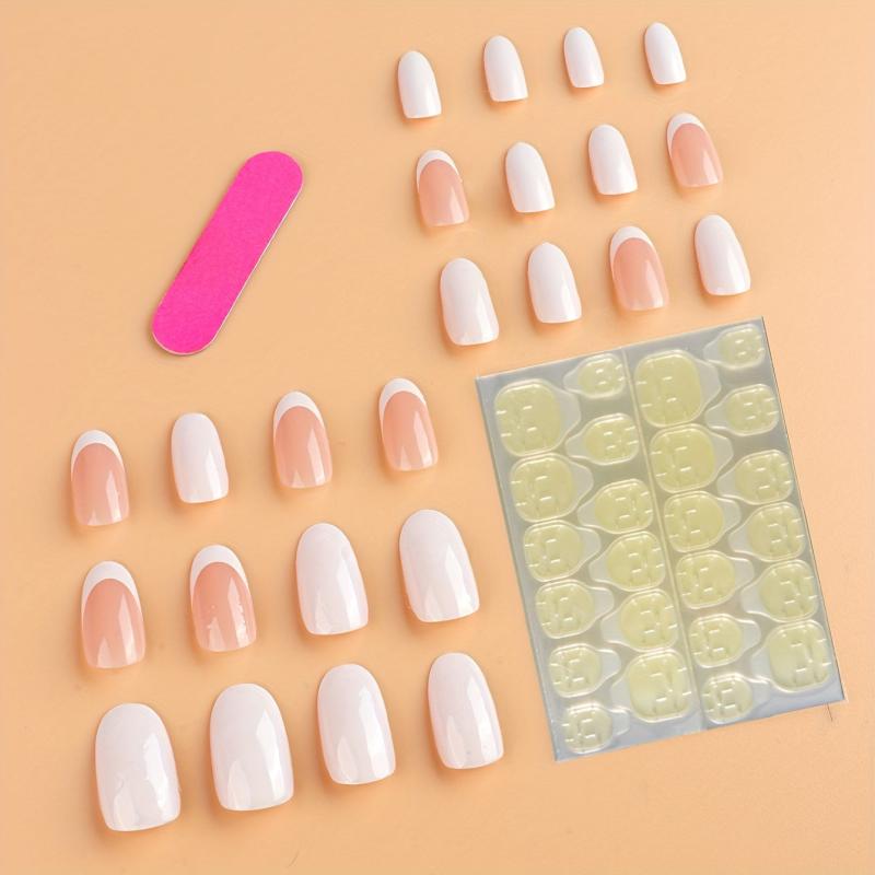 Long Almond Press On Nails - 24pcs Full Cover Acrylic Nails with File and Glue