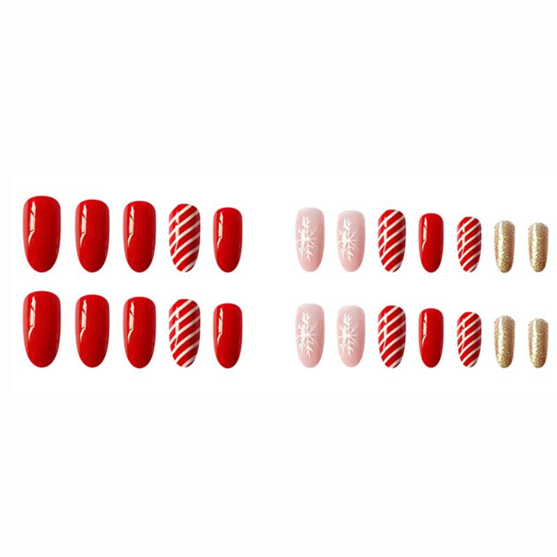 24 pcs Glitter Snowflake Christmas Nails Gel Kit for Festive Holiday Look