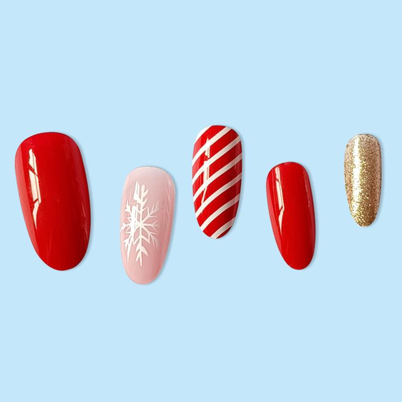 24 pcs Glitter Snowflake Christmas Nails Gel Kit for Festive Holiday Look