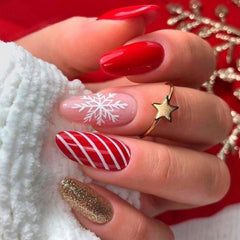24 pcs Glitter Snowflake Christmas Nails Gel Kit for Festive Holiday Look