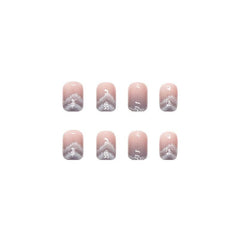 Gradient Flower Press On Nails with Glue Short Oval Acrylic False Nails