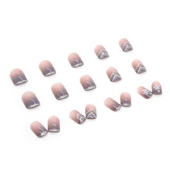 Gradient Flower Press On Nails with Glue Short Oval Acrylic False Nails
