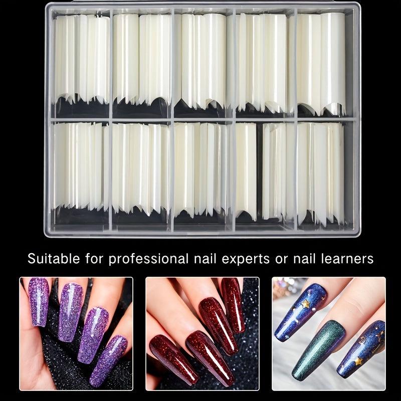 100pcs Extra Long C Curve Square Acrylic Nail Tips for Home Nail Art DIY