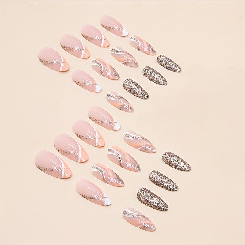 24 pcs Silver Glitter Press On Nails Acrylic Stick On with Nail Glue