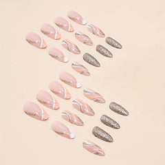 24 pcs Silver Glitter Press On Nails Acrylic Stick On with Nail Glue