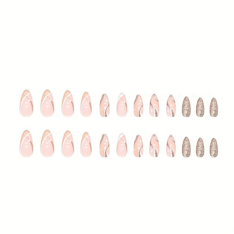 24 pcs Silver Glitter Press On Nails Acrylic Stick On with Nail Glue