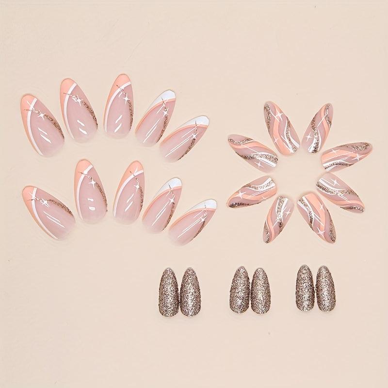 24 pcs Silver Glitter Press On Nails Acrylic Stick On with Nail Glue