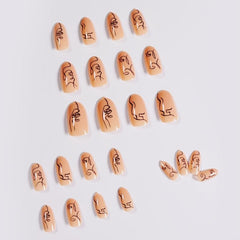 24 pcs Nude Graffiti Press On Nails Long Lasting Acrylic Stick On Nails
