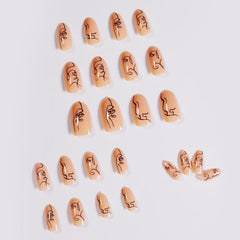 24 pcs Nude Graffiti Press On Nails Long Lasting Acrylic Stick On Nails