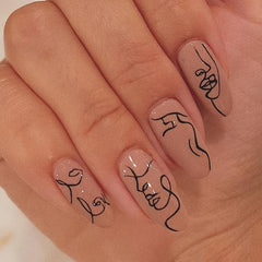 24 pcs Nude Graffiti Press On Nails Long Lasting Acrylic Stick On Nails